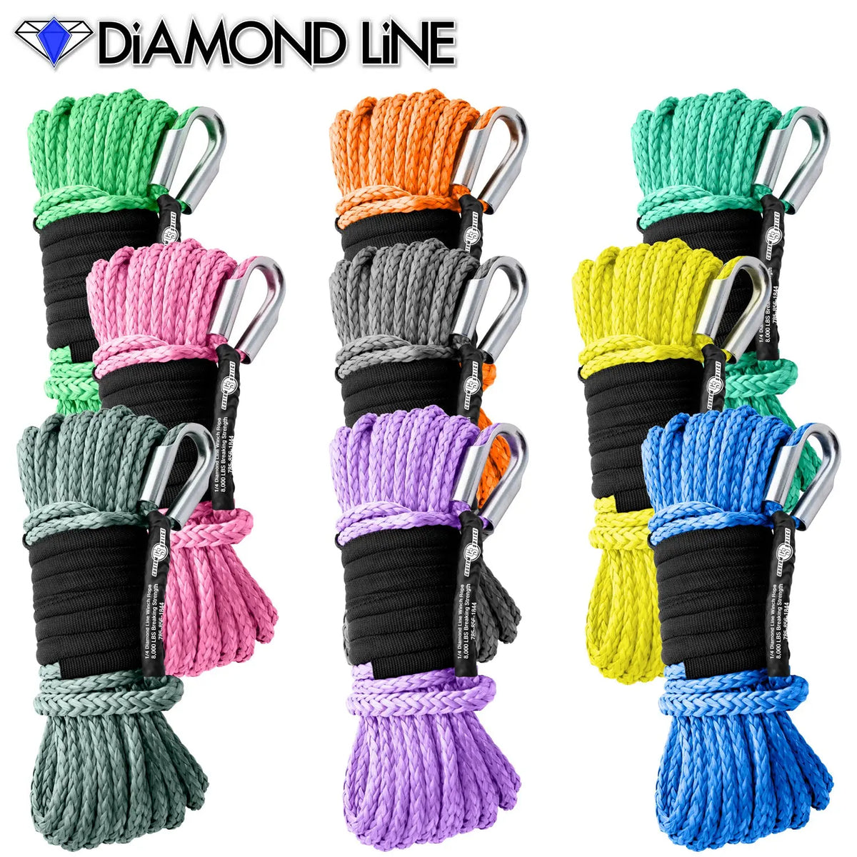 1/4" X 55' Main Line Winch Rope - Diamond Line Custom Splice - Diamond Line