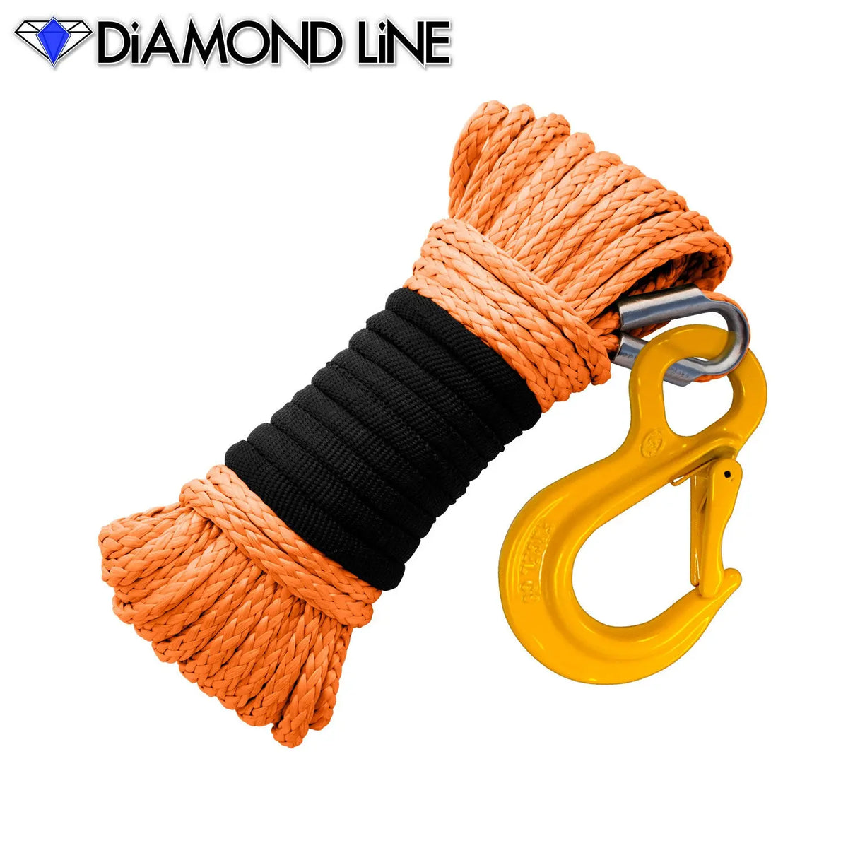 3/16" x 50' Diamond Line Winch Rope Mainline - Orange with Hook.