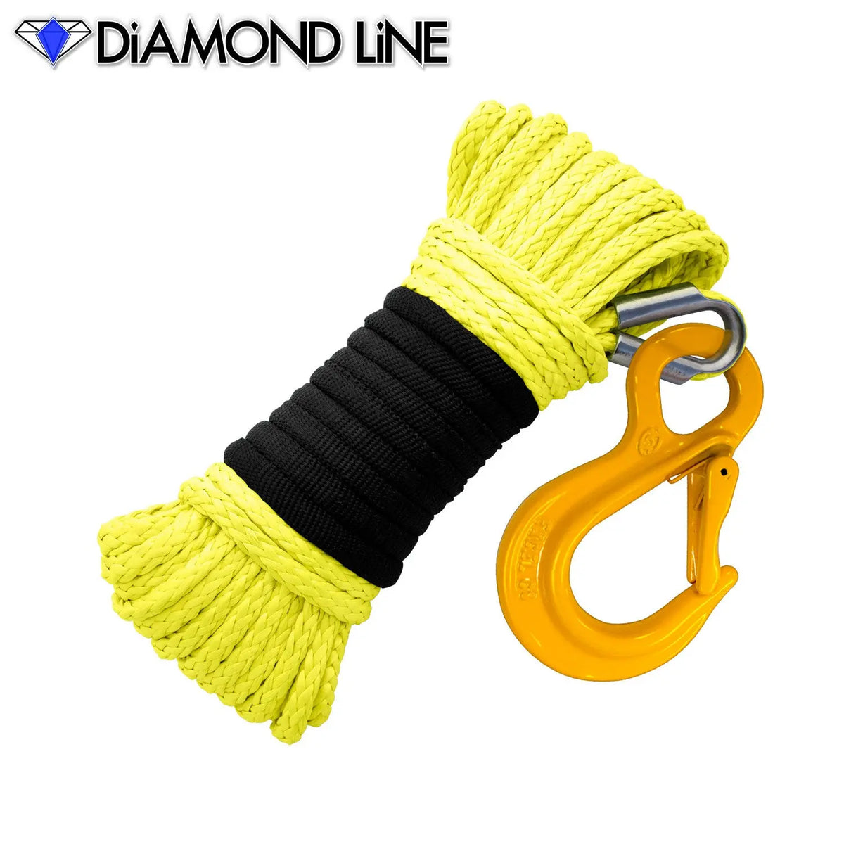 3/16" x 50' Diamond Line Winch Rope Mainline - Yellow with Hook. 