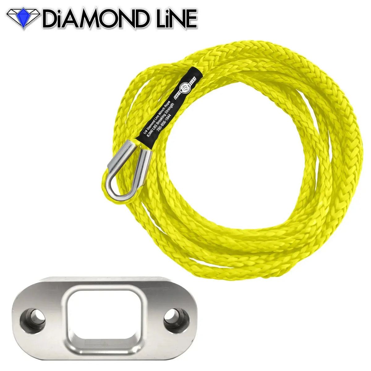 Custom Splice Warn PullzAll 1/4" x 15' Synthetic Winch Rope Conversion Kit Diamond-Yellow-Silver-Tube-Thimble-with-Excel-Slin Custom Splice