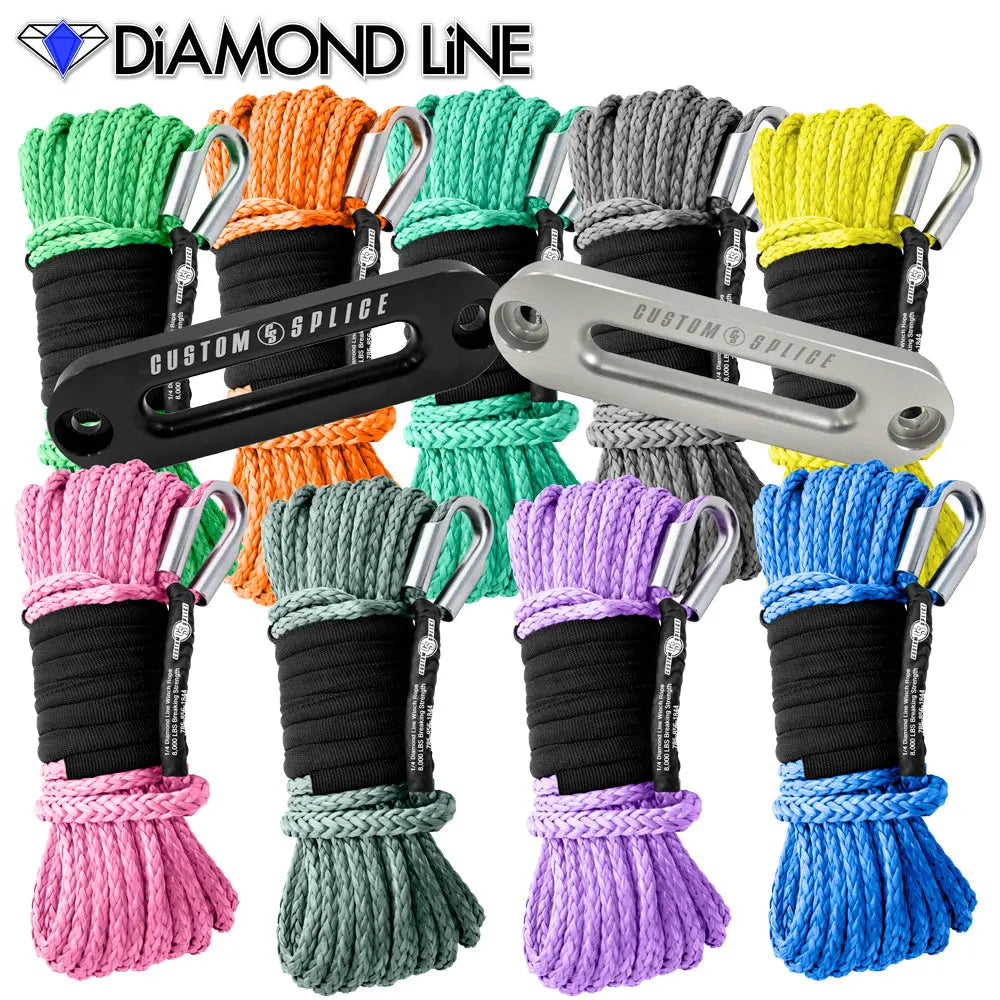 SxS UTV Diamond Line Rope / Fairlead Bundle 1/4" X 55' Custom Splice - Diamond Line