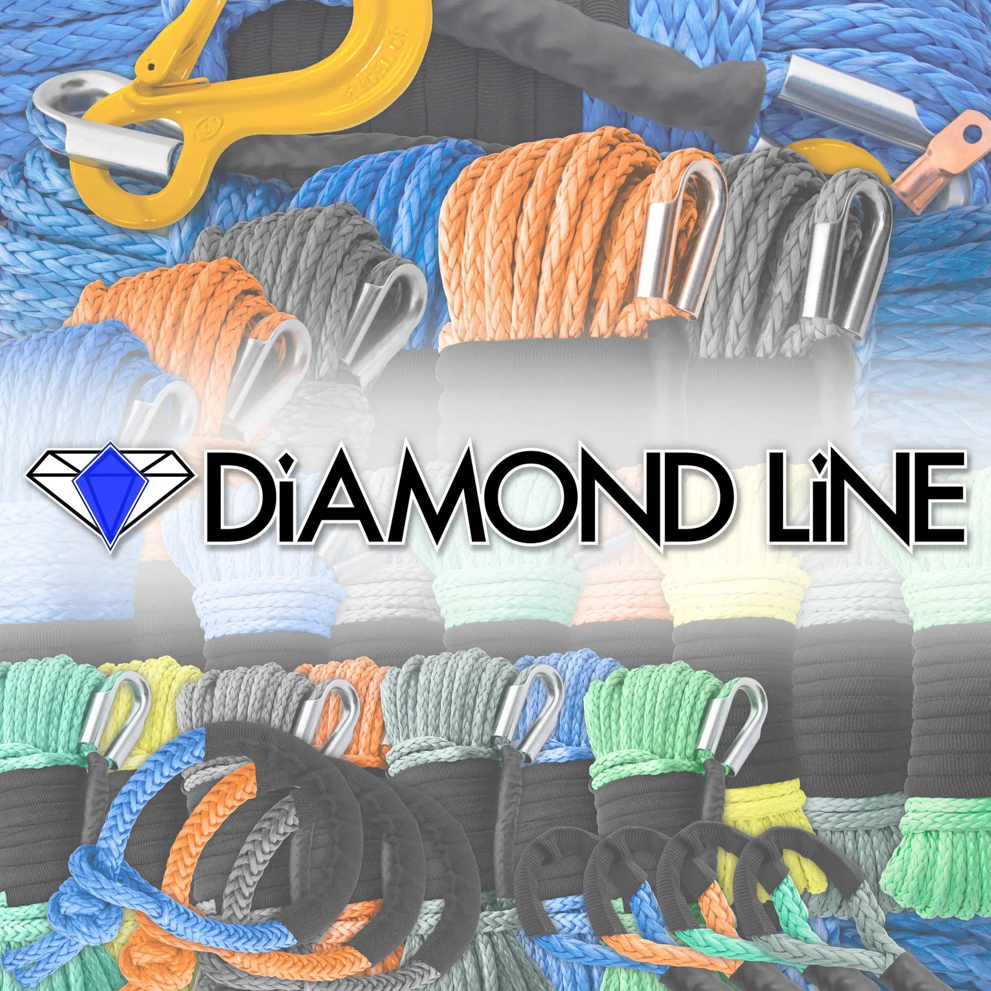 Diamond Line Synthetic Winch Rope in many colors and sizes.