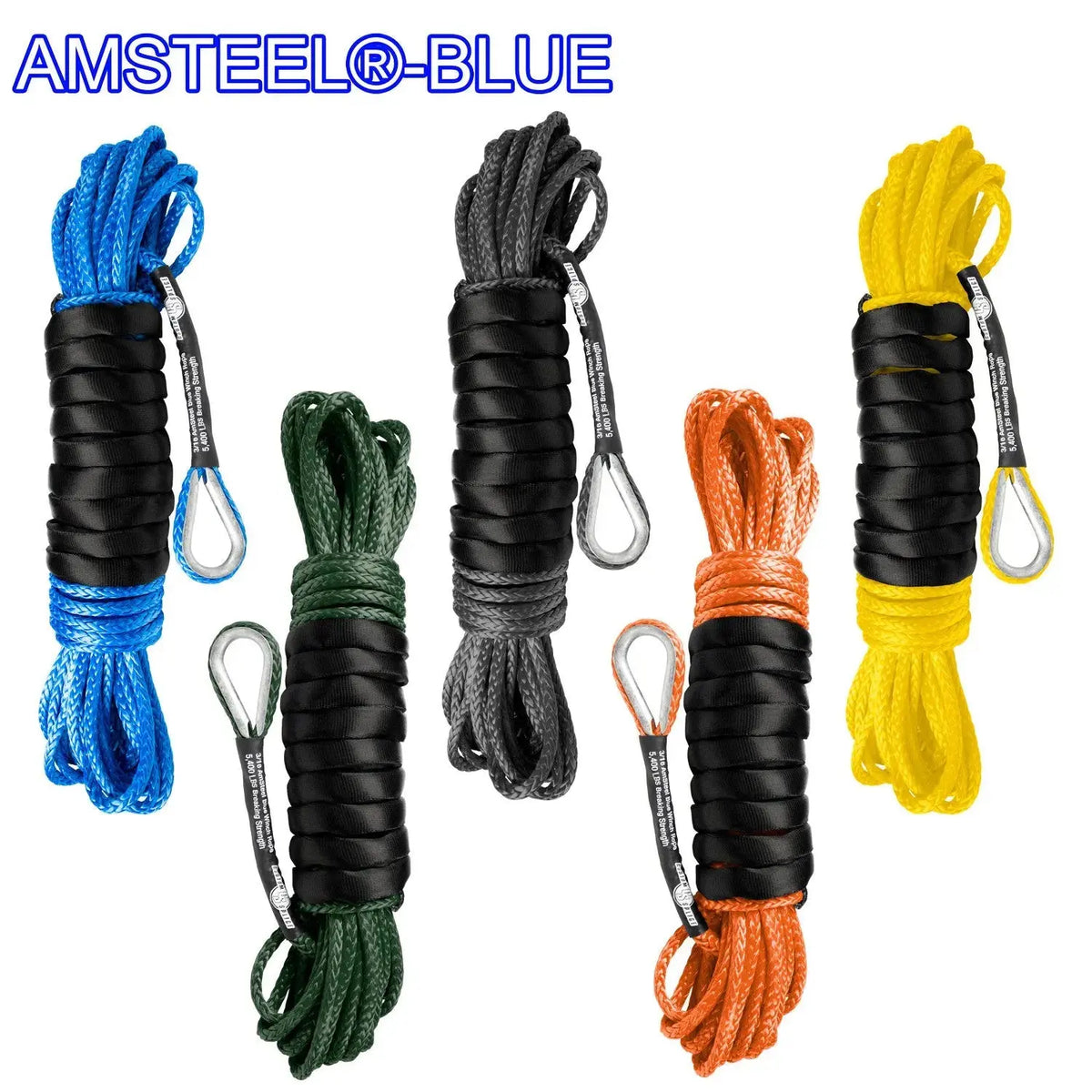 3/16" X 50' Main Line Winch Rope - AmSteel Blue  Custom Splice