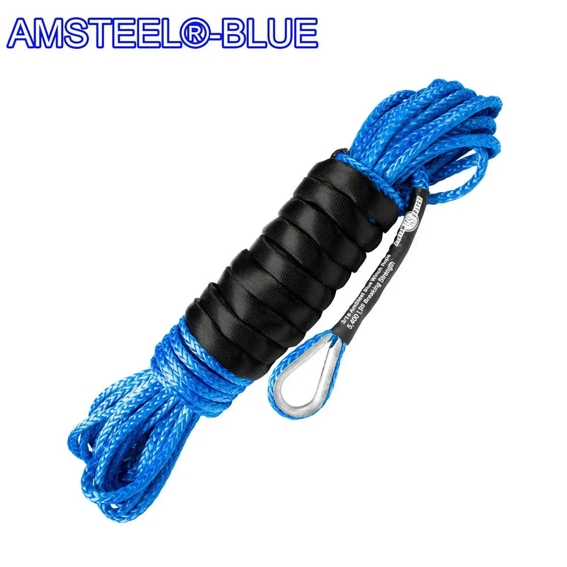 3/16" X 50' Main Line Winch Rope - AmSteel Blue Blue-Tube-Thimble-with-Excel-Sling-Hook Custom Splice