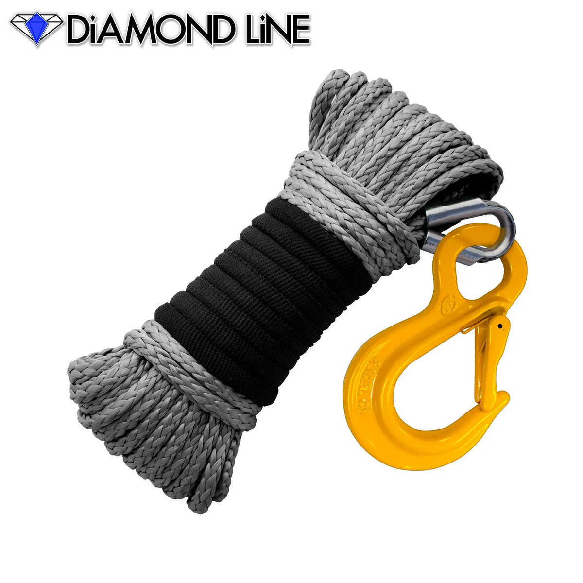 3/16" x 50' Diamond Line Winch Rope Mainline - Gray with Hook.