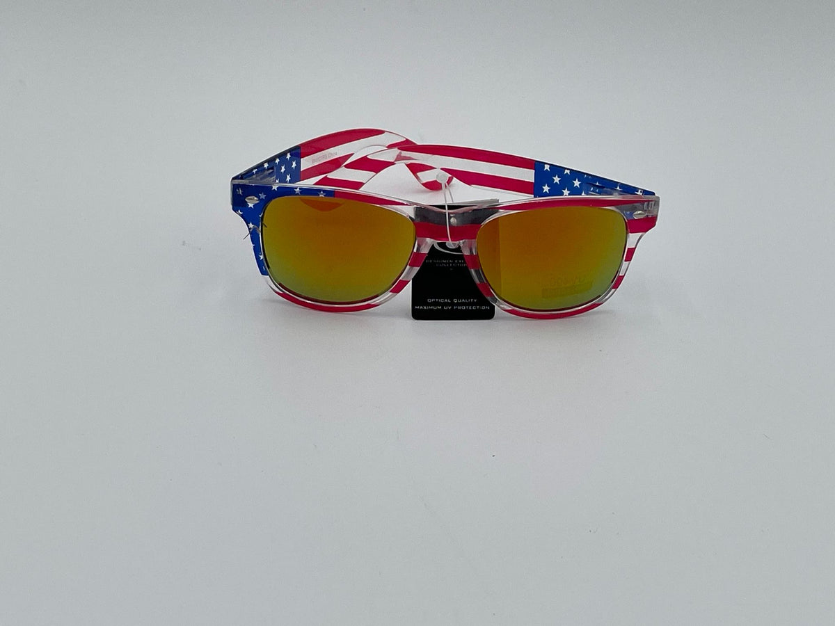 Classic American Patriot Flag Mirror Sunglasses USA - Transparent Frame