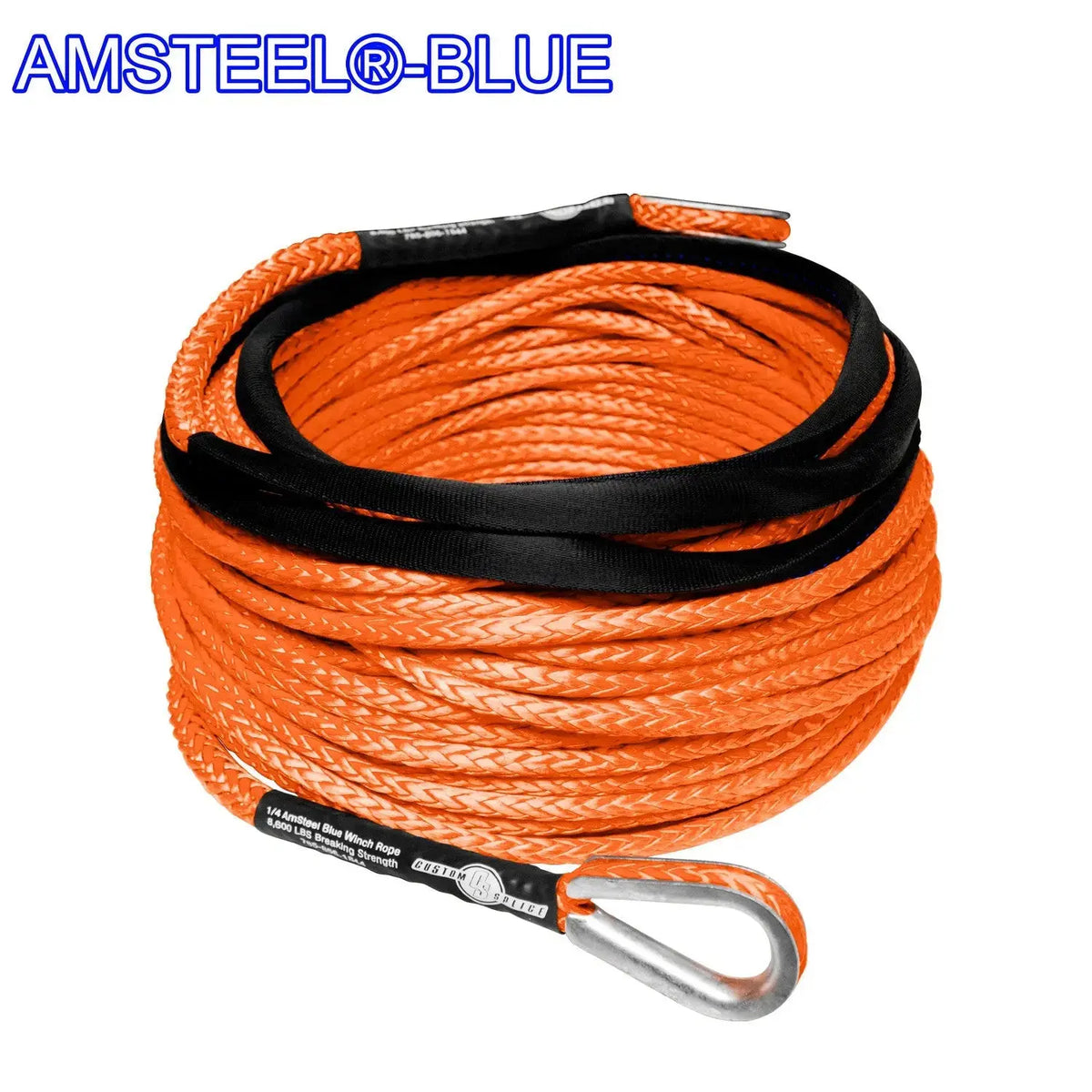 1/4" Extension - AmSteel Blue Winch Rope Orange-100-Standard-Thimbles Custom Splice