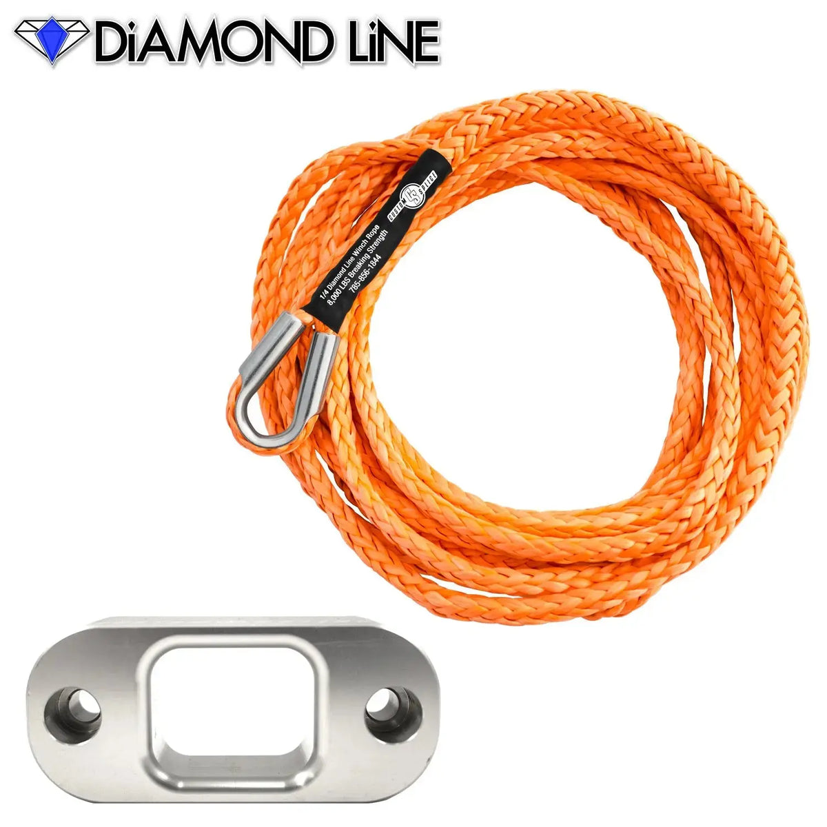 Custom Splice Warn PullzAll 1/4" x 15' Synthetic Winch Rope Conversion Kit Diamond-Orange-Silver-Tube-Thimble-with-Excel-Slin Custom Splice