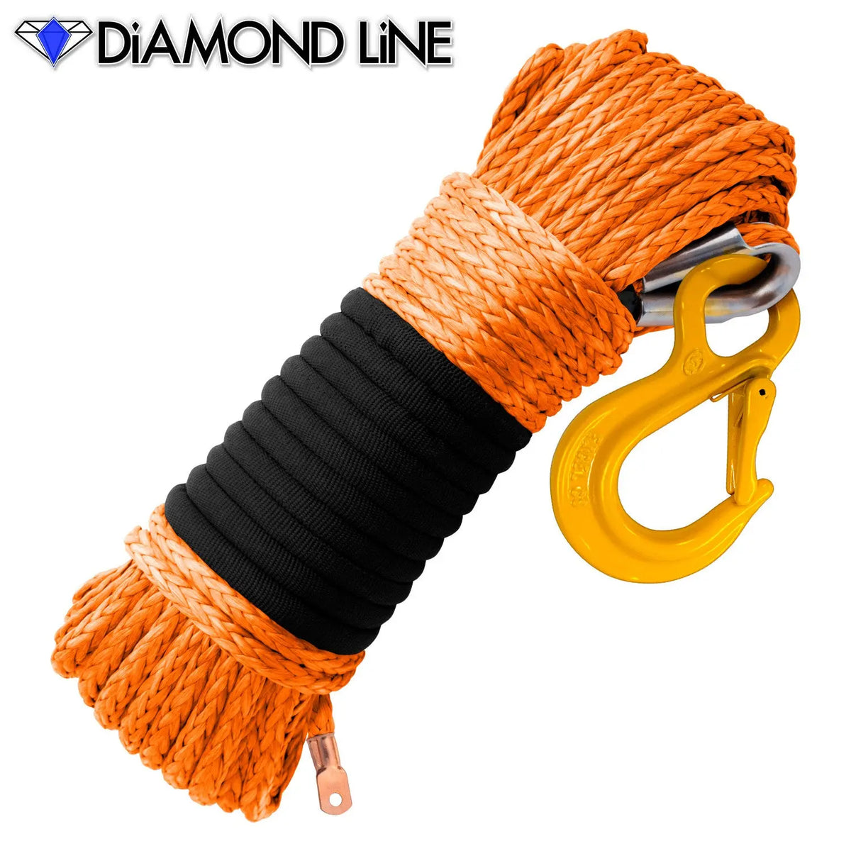 5/16" Diamond Line Winch Rope Mainline - Orange with Hook. 