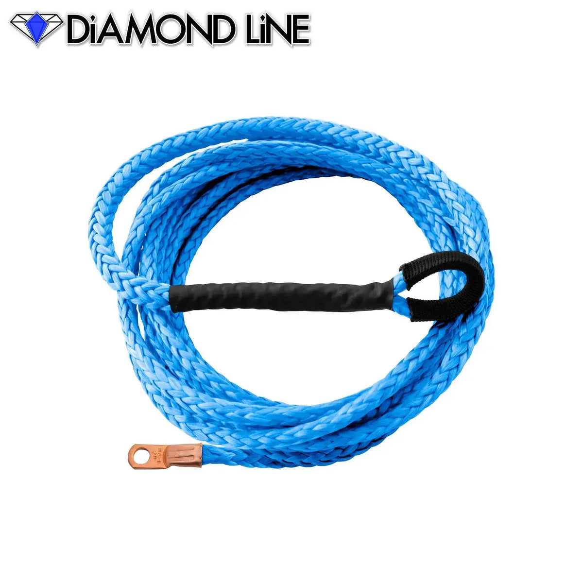 ATV UTV Snow Plow Lift Synthetic Winch Rope - Diamond Line Blue-1-4-X-12-Crimped-Drum-Eye Custom Splice