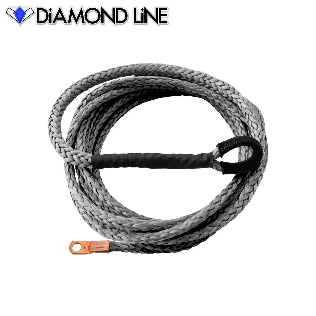 ATV UTV Snow Plow Lift Synthetic Winch Rope - Diamond Line Gray-1-4-X-12-Crimped-Drum-Eye Custom Splice