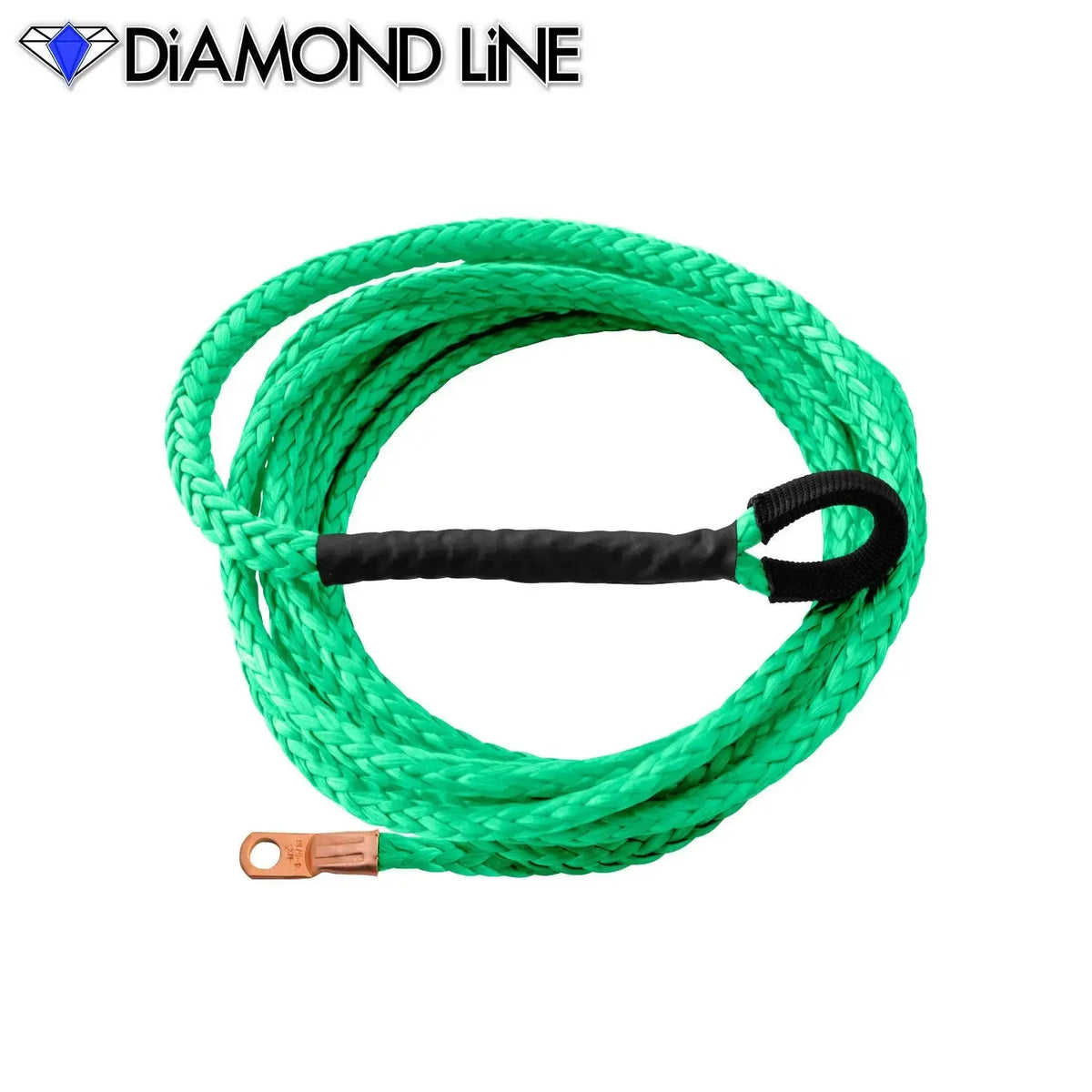 ATV UTV Snow Plow Lift Synthetic Winch Rope - Diamond Line Bright-Green-1-4-X-12-Crimped-Drum-Eye Custom Splice