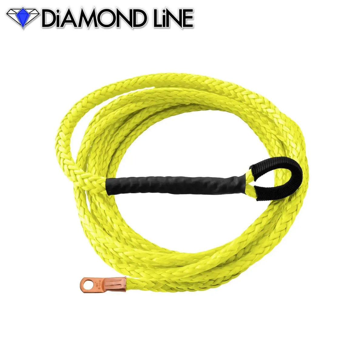 ATV UTV Snow Plow Lift Synthetic Winch Rope - Diamond Line Yellow-1-4-X-12-Crimped-Drum-Eye Custom Splice