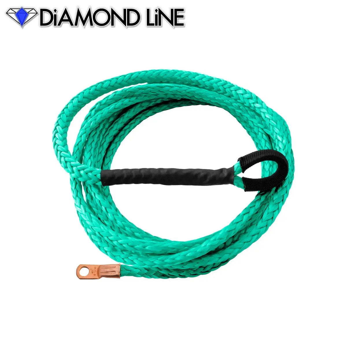 ATV UTV Snow Plow Lift Synthetic Winch Rope - Diamond Line Teal-Green-1-4-X-12-Crimped-Drum-Eye Custom Splice